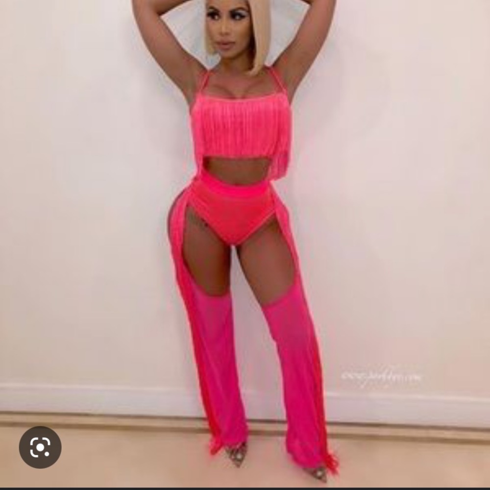 Neon cowboy fringe chaps and crop top  costume size Small - Picture 5 of 8